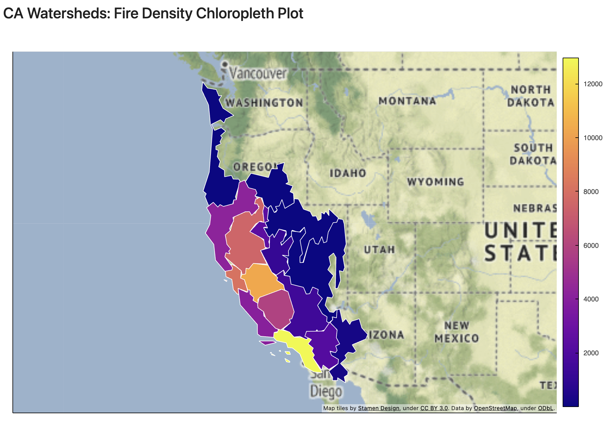 CA Watersheds - Fire Density Chloropleth Plot